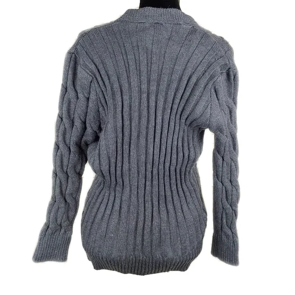 Womens Deep Gray Cable-Knit V-Neck Button Cardigan Size S Vrkufie New! - Picture 7 of 7